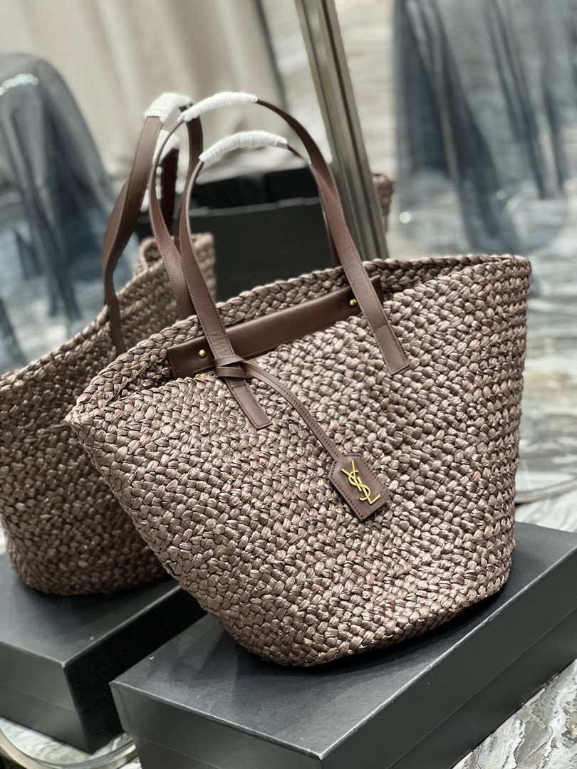 Saint Laurent YSL 693242 Tote Panier Maxi Bag In Raffia Dark Brown - Default Title - View 4