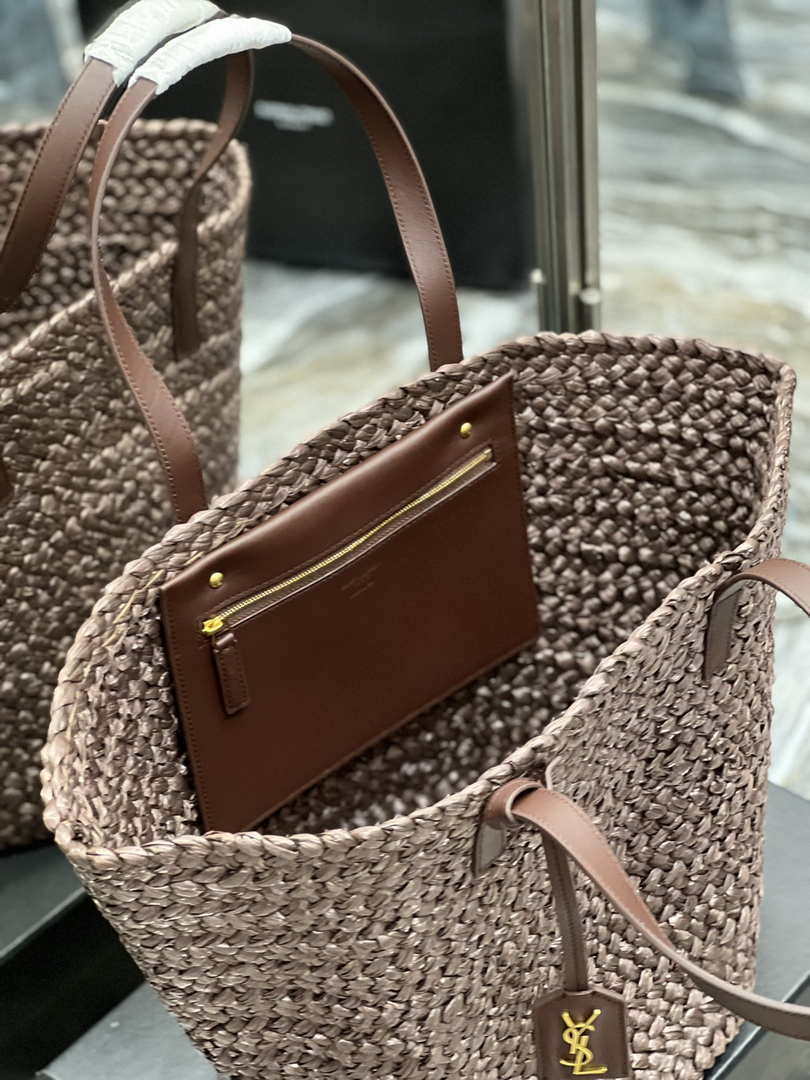 Saint Laurent YSL 693242 Tote Panier Maxi Bag In Raffia Dark Brown - Default Title - View 5