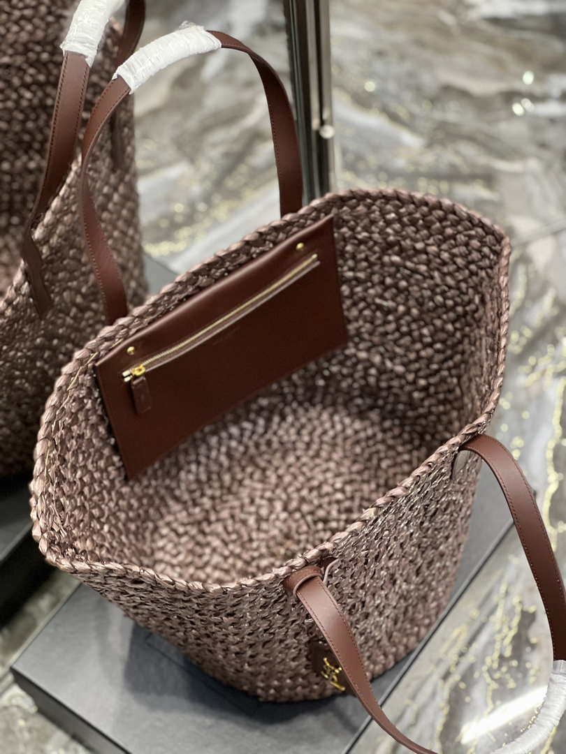 Saint Laurent YSL 693242 Tote Panier Maxi Bag In Raffia Dark Brown - Default Title - View 6