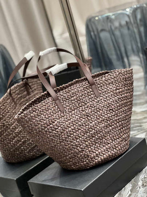 Saint Laurent YSL 693242 Tote Panier Maxi Bag In Raffia Dark Brown - Default Title - View 7