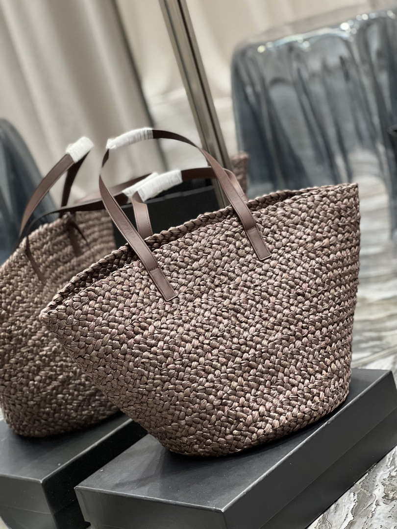 Saint Laurent YSL 693242 Tote Panier Maxi Bag In Raffia Dark Brown - Default Title - View 7
