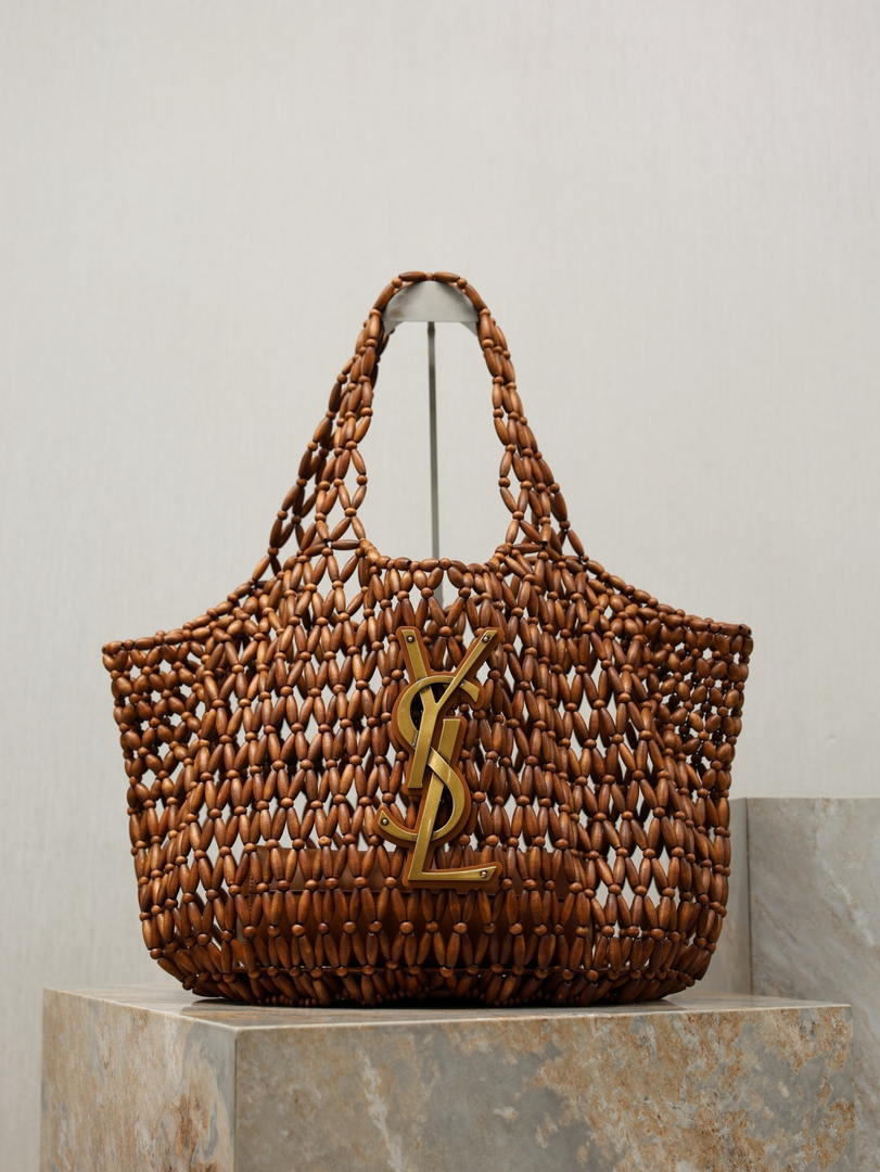 Saint Laurent YSL 698651 ICARE in in wood beads LIGHT WOOD