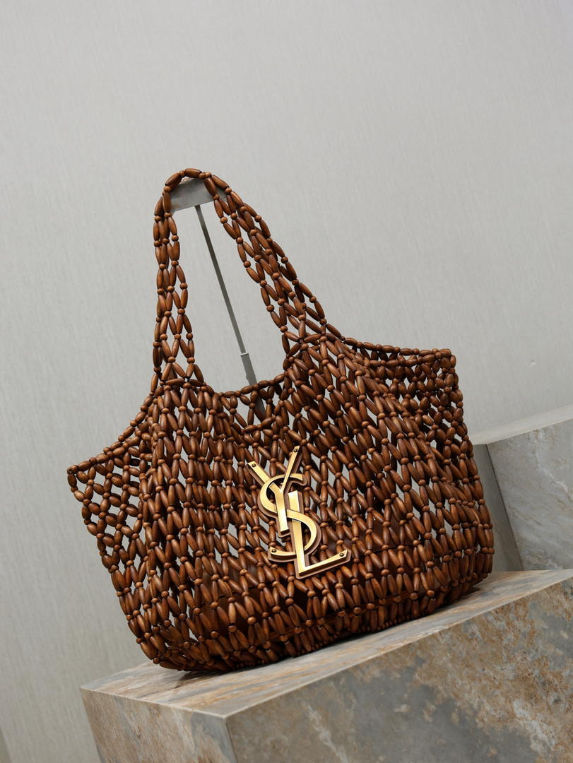 Saint Laurent YSL 698651 ICARE in in wood beads LIGHT WOOD