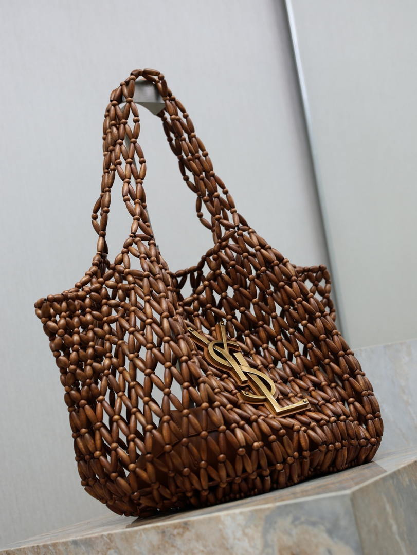 Saint Laurent YSL 698651 ICARE in in wood beads LIGHT WOOD