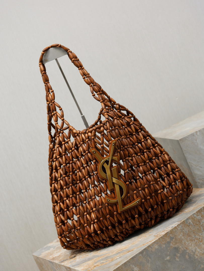Saint Laurent YSL 698651 ICARE in in wood beads LIGHT WOOD