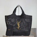 Saint Laurent YSL 698651 Icare In Raffia Maxi Shopping Bag Black