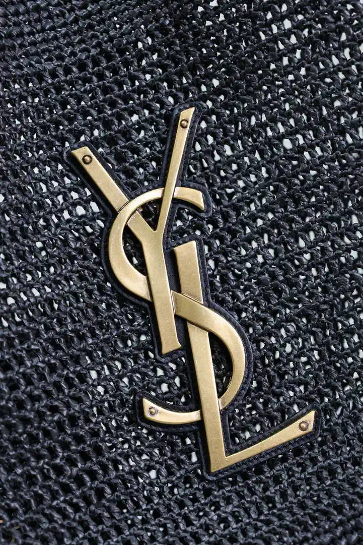 Saint Laurent YSL 698651 Icare In Raffia Maxi Shopping Bag Black