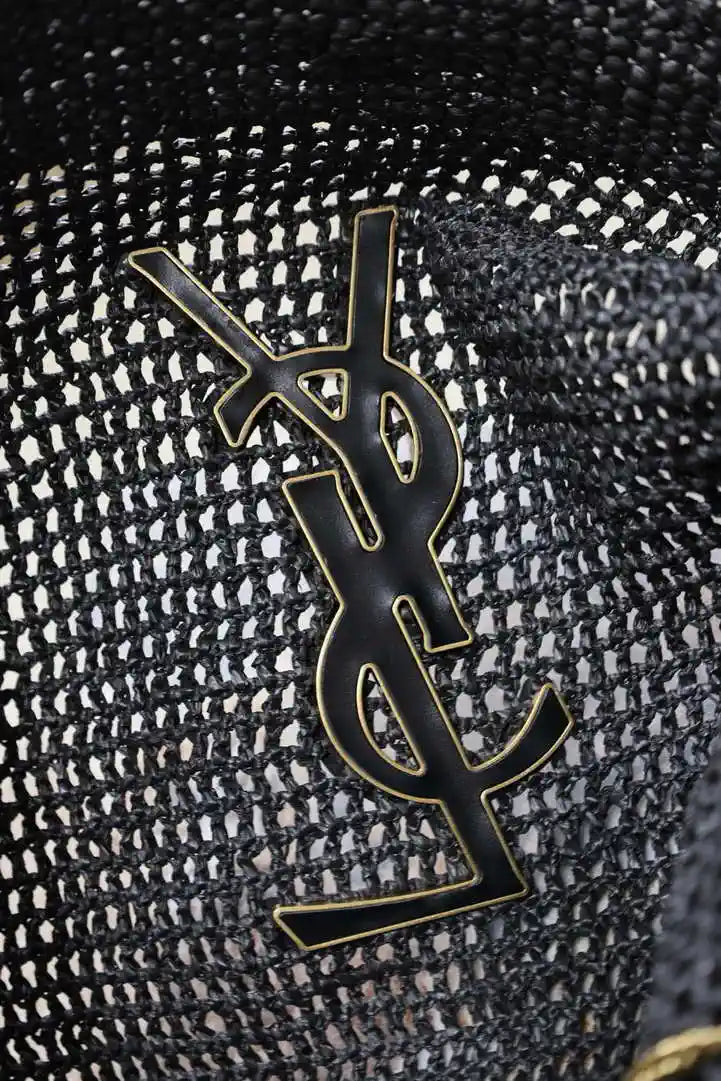 Saint Laurent YSL 698651 Icare In Raffia Maxi Shopping Bag Black