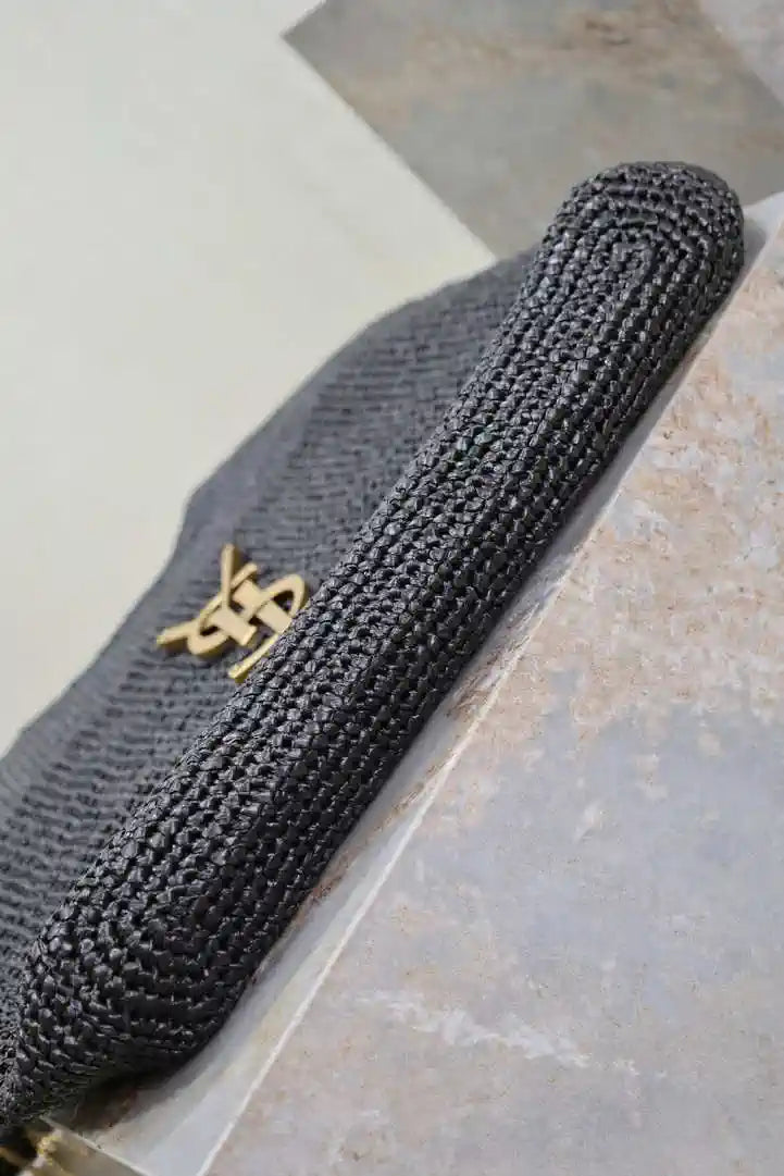 Saint Laurent YSL 698651 Icare In Raffia Maxi Shopping Bag Black