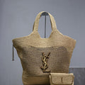 Saint Laurent YSL 698651 Icare In Raffia Maxi Shopping Bag Nature - Default Title - View 1