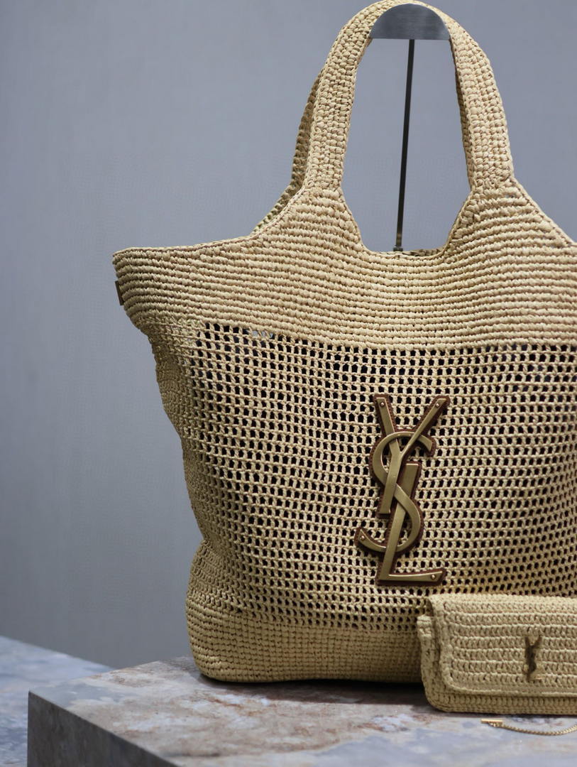 Saint Laurent YSL 698651 Icare In Raffia Maxi Shopping Bag Nature