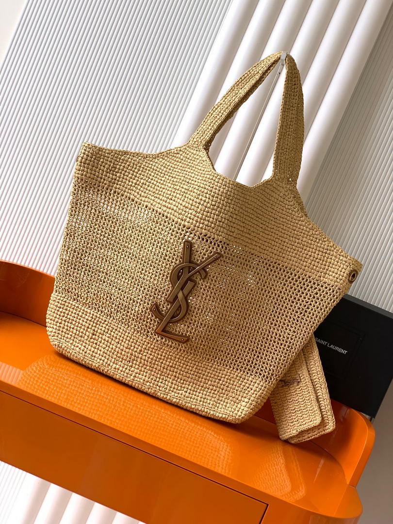 Saint Laurent YSL 698651 Icare In Raffia Maxi Shopping Bag Nature
