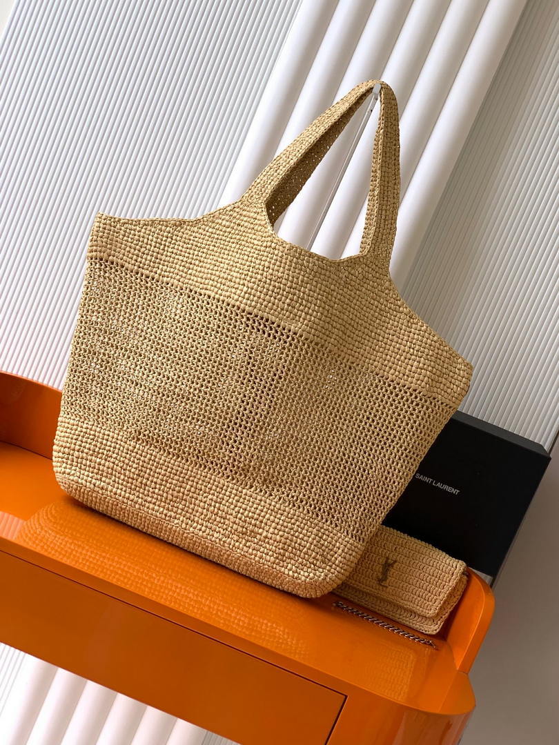 Saint Laurent YSL 698651 Icare In Raffia Maxi Shopping Bag Nature