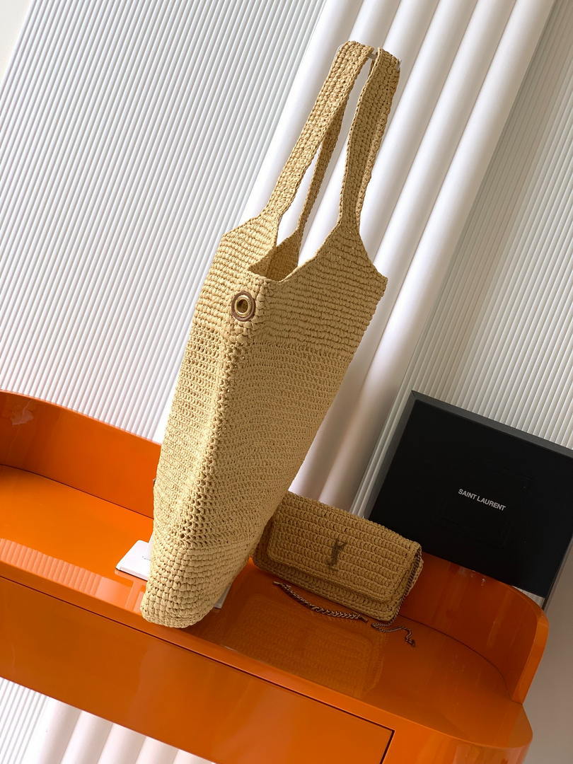 Saint Laurent YSL 698651 Icare In Raffia Maxi Shopping Bag Nature