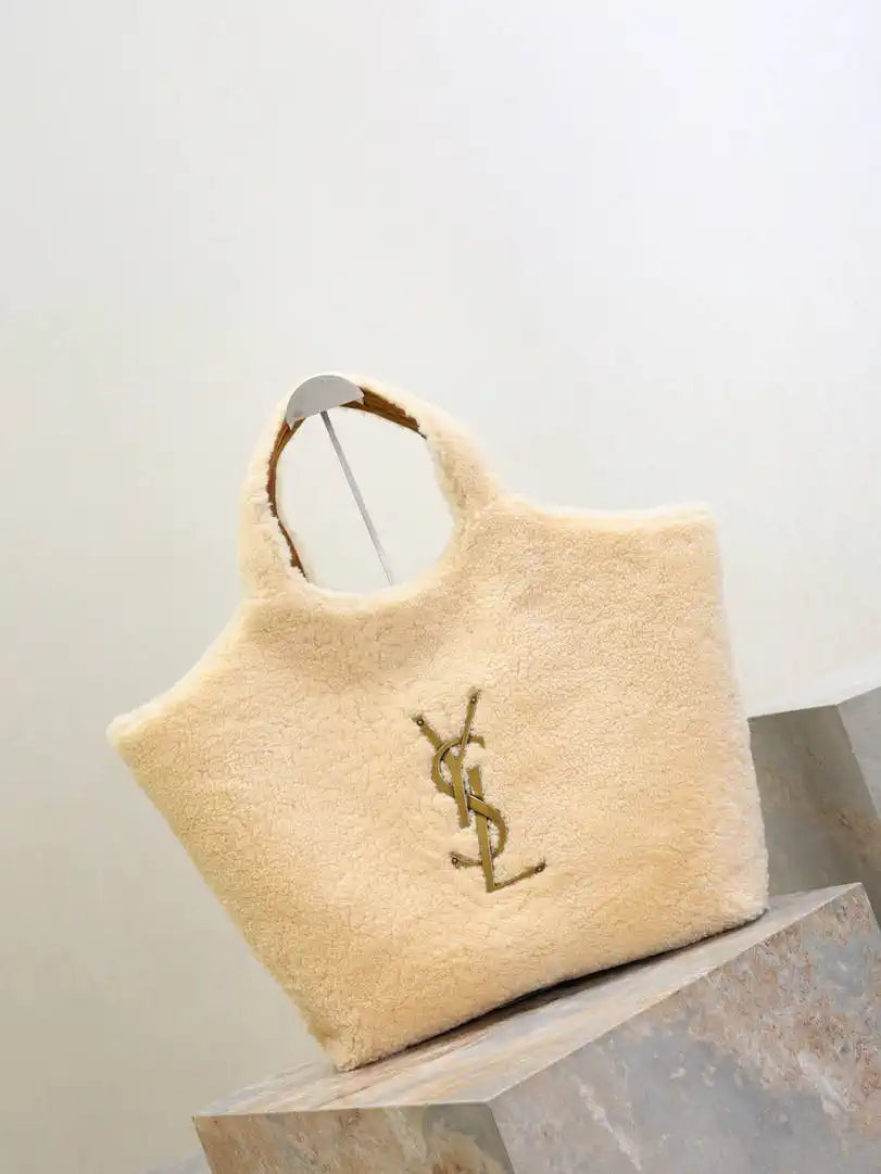 Saint Laurent YSL 698651 ICARE in shearling Maxi Shopping Bag NATURALE