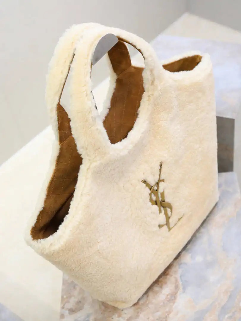 Saint Laurent YSL 698651 ICARE in shearling Maxi Shopping Bag NATURALE
