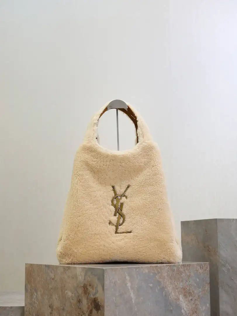 Saint Laurent YSL 698651 ICARE in shearling Maxi Shopping Bag NATURALE