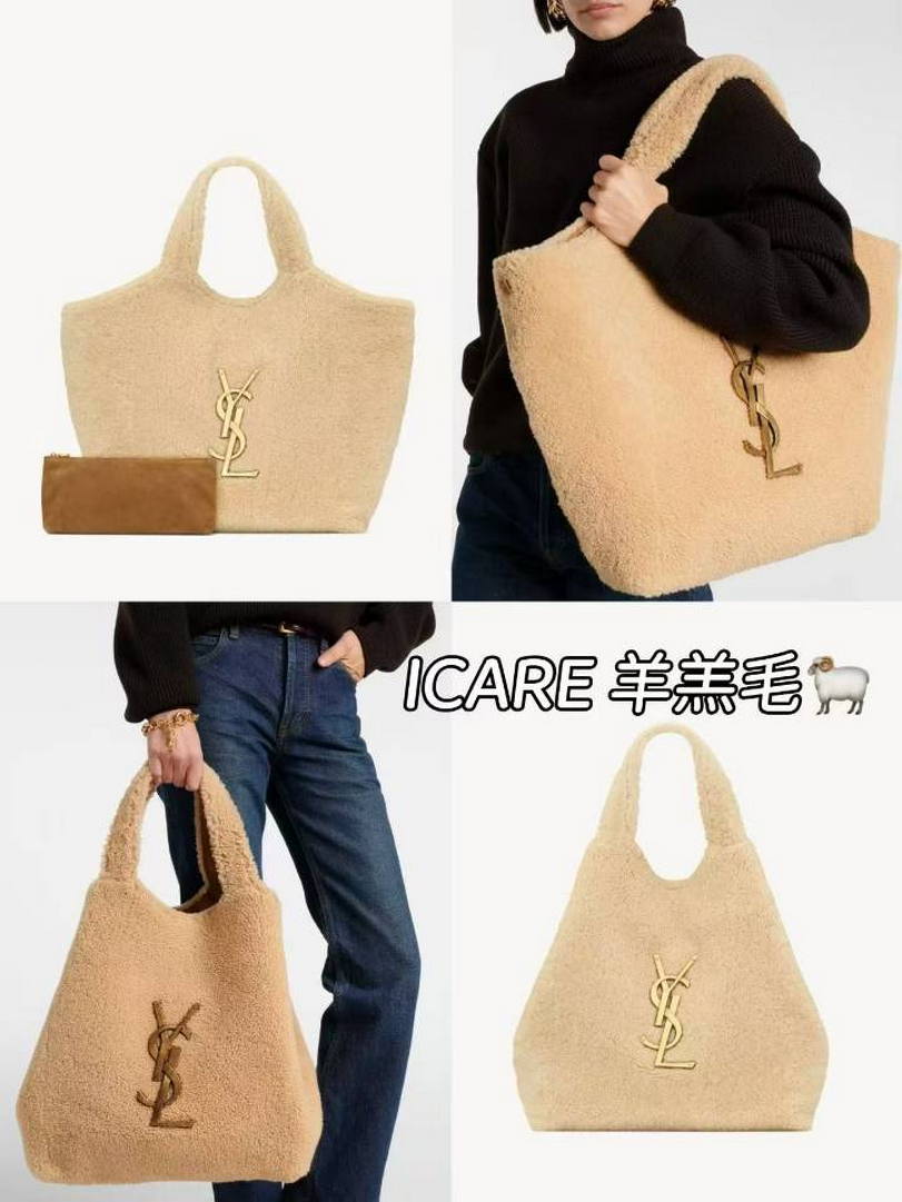 Saint Laurent YSL 698651 ICARE in shearling Maxi Shopping Bag NATURALE