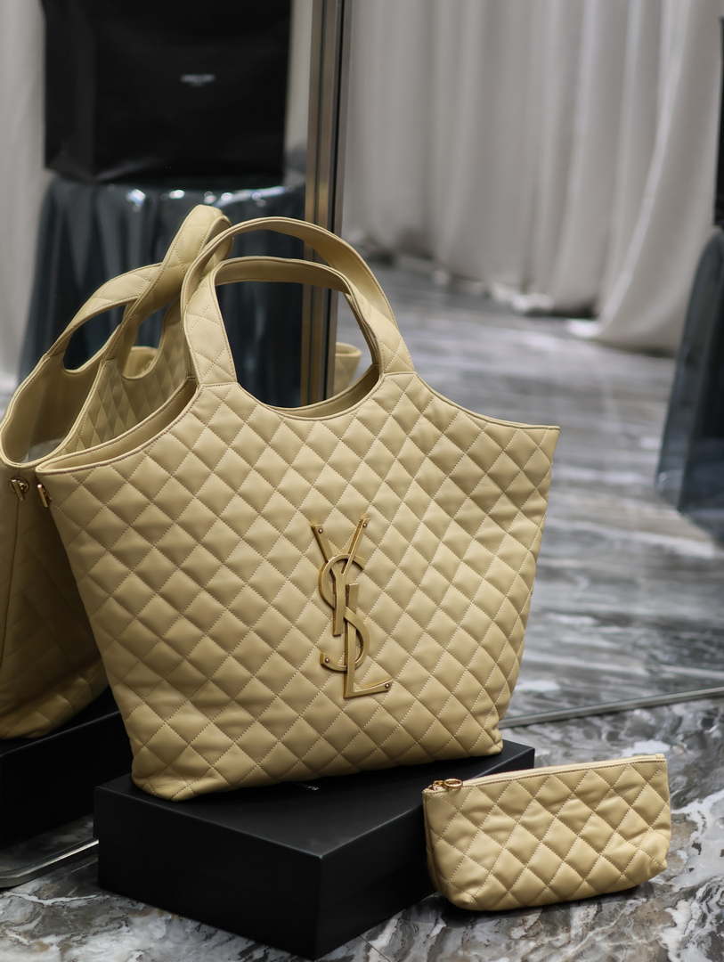 Saint Laurent YSL 698651 Icare Maxi Shopping Bag In Quilted Lambskin Apricot