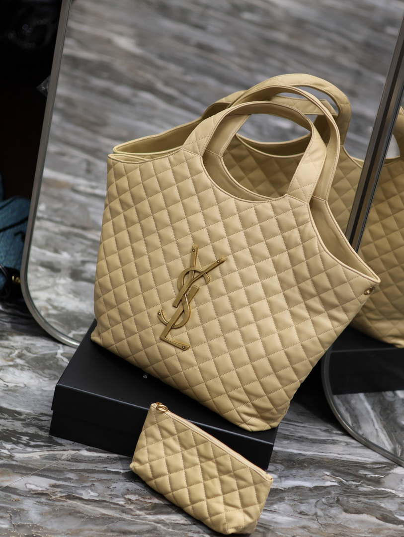Saint Laurent YSL 698651 Icare Maxi Shopping Bag In Quilted Lambskin Apricot - Default Title - View 3