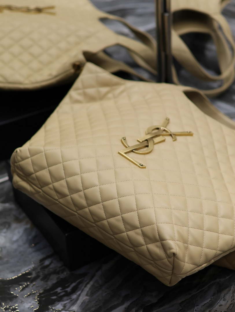 Saint Laurent YSL 698651 Icare Maxi Shopping Bag In Quilted Lambskin Apricot