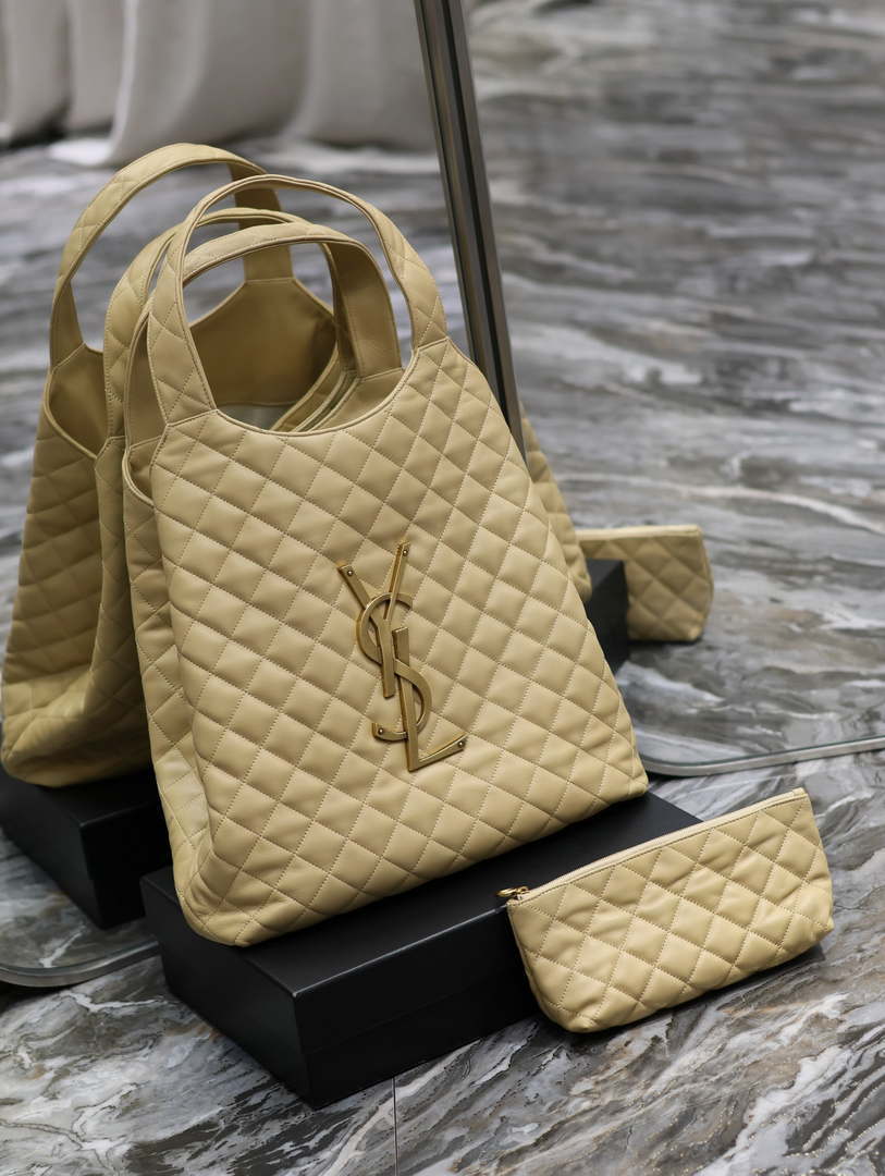 Saint Laurent YSL 698651 Icare Maxi Shopping Bag In Quilted Lambskin Apricot - Default Title - View 9
