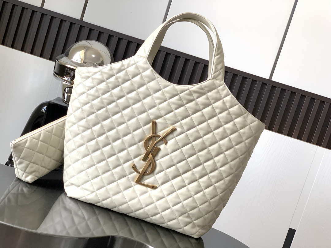 Saint Laurent YSL 698651 Icare Maxi Shopping Bag In Quilted Lambskin White - Default Title - View 1