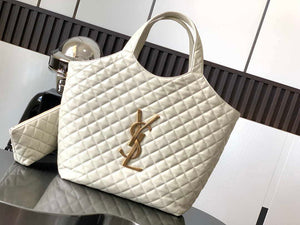Saint Laurent YSL 698651 Icare Maxi Shopping Bag In Quilted Lambskin White - Default Title - View 1