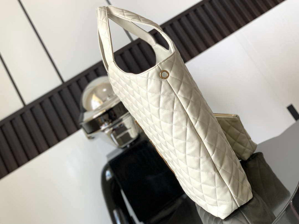 Saint Laurent YSL 698651 Icare Maxi Shopping Bag In Quilted Lambskin White