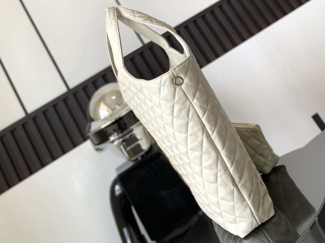 Saint Laurent YSL 698651 Icare Maxi Shopping Bag In Quilted Lambskin White