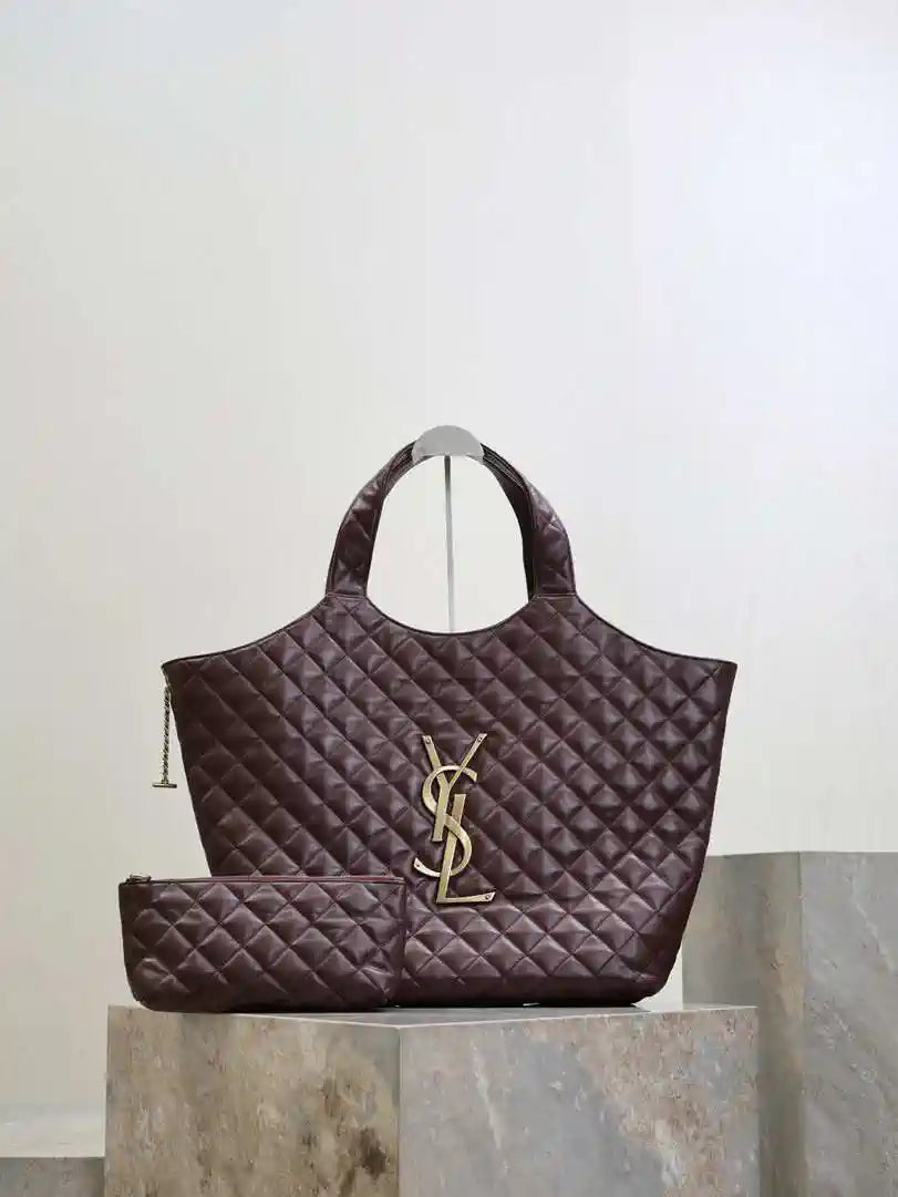 Saint Laurent YSL 698651 Icare Maxi Shopping Bag In Quilted Lambskin Wine Red