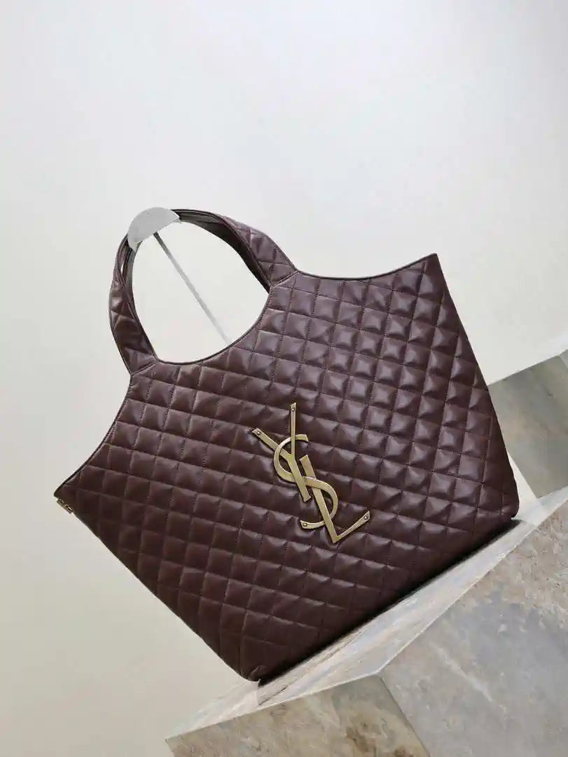 Saint Laurent YSL 698651 Icare Maxi Shopping Bag In Quilted Lambskin Wine Red
