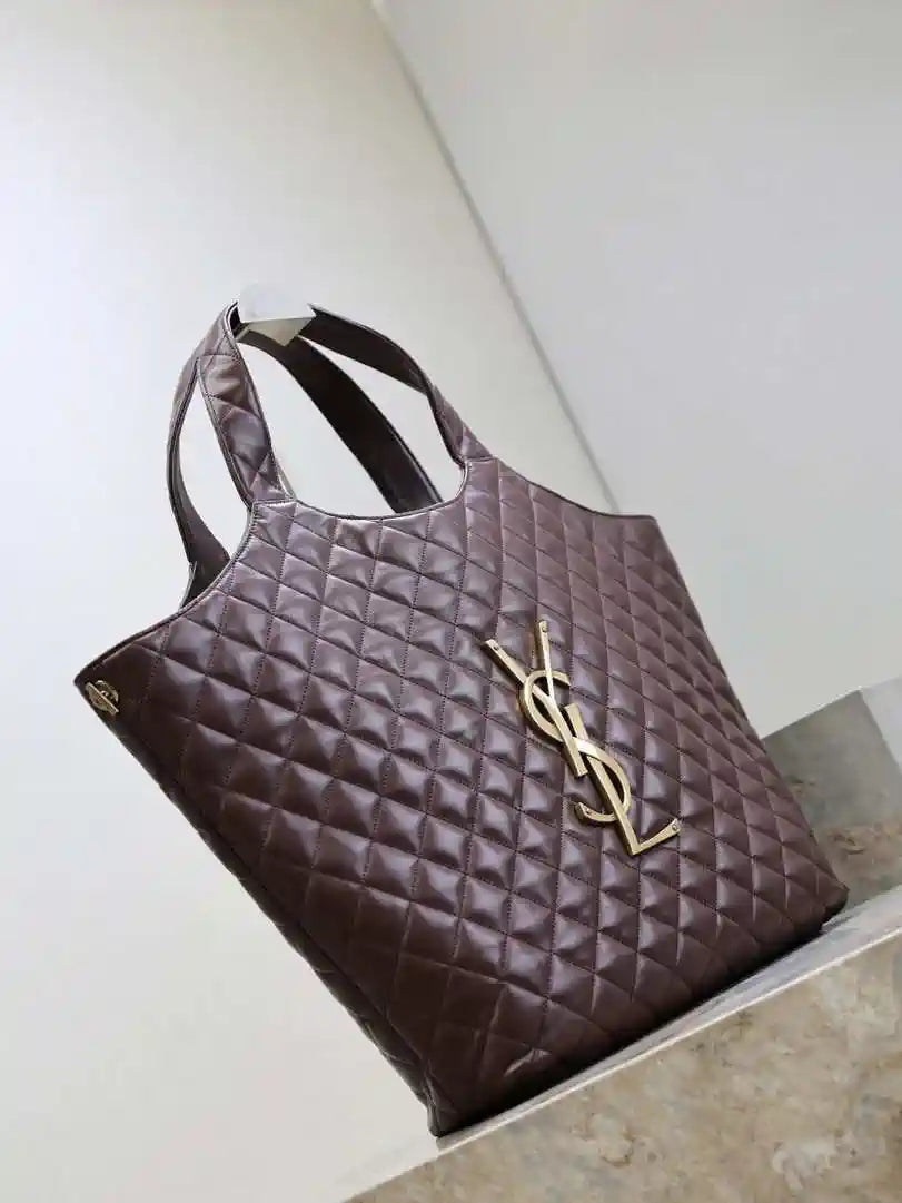 Saint Laurent YSL 698651 Icare Maxi Shopping Bag In Quilted Lambskin Wine Red