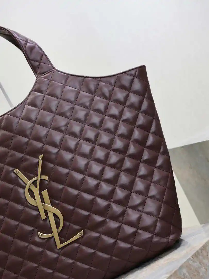 Saint Laurent YSL 698651 Icare Maxi Shopping Bag In Quilted Lambskin Wine Red