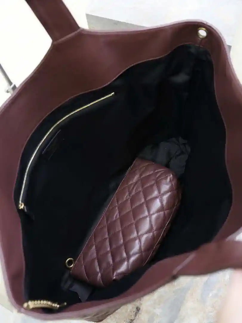 Saint Laurent YSL 698651 Icare Maxi Shopping Bag In Quilted Lambskin Wine Red