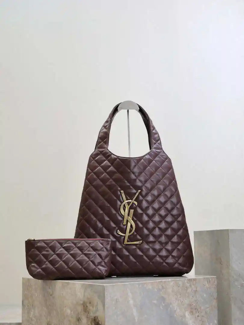 Saint Laurent YSL 698651 Icare Maxi Shopping Bag In Quilted Lambskin Wine Red
