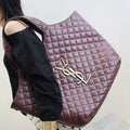 Saint Laurent YSL 698651 Icare Maxi Shopping Bag In Quilted Lambskin Wine Red