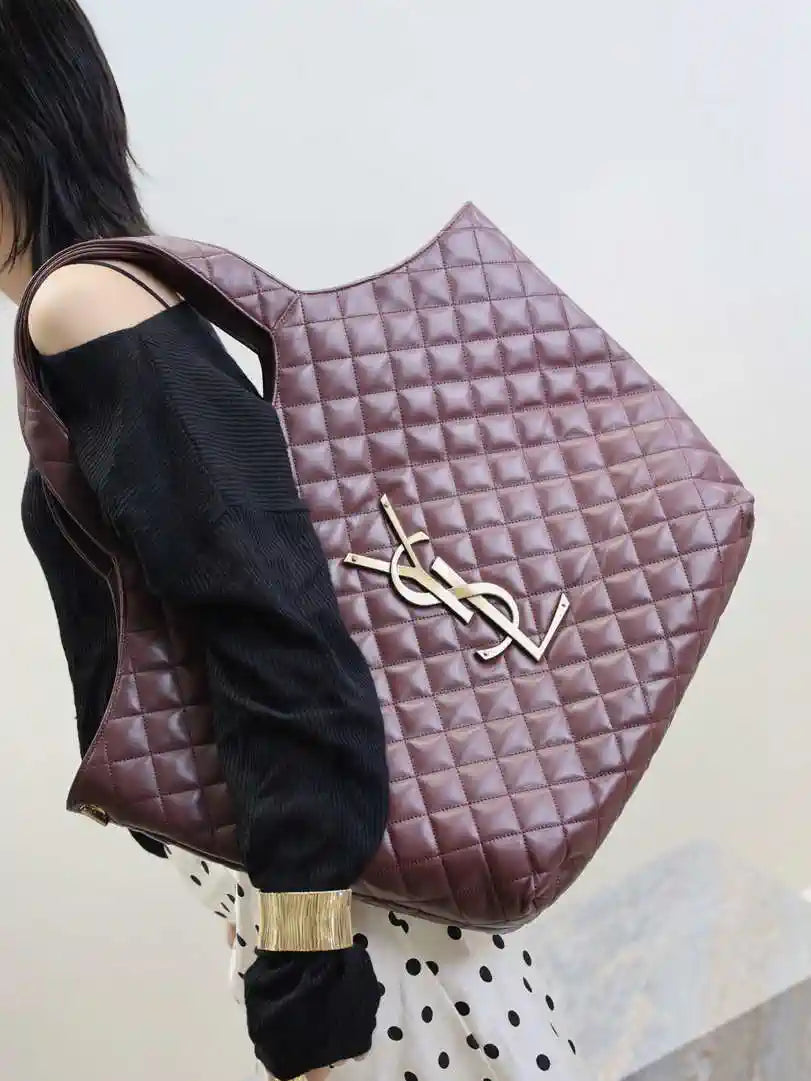 Saint Laurent YSL 698651 Icare Maxi Shopping Bag In Quilted Lambskin Wine Red