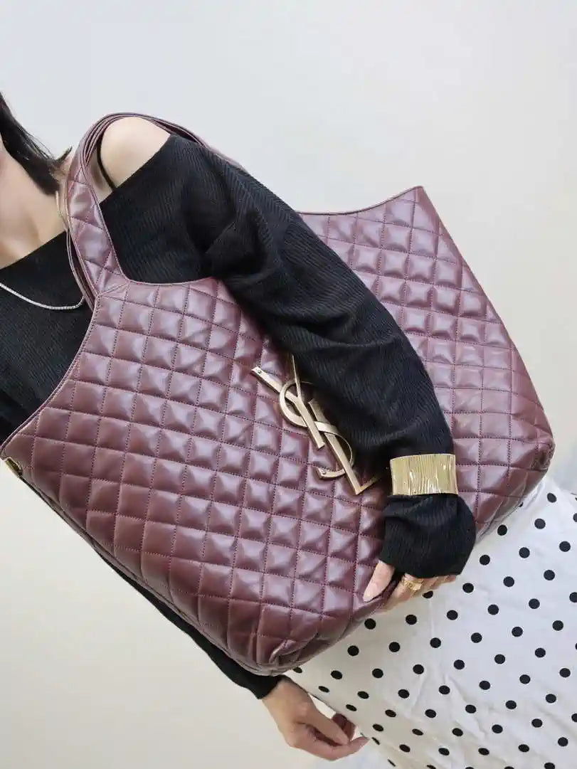 Saint Laurent YSL 698651 Icare Maxi Shopping Bag In Quilted Lambskin Wine Red