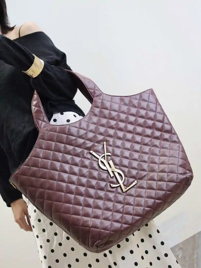 Saint Laurent YSL 698651 Icare Maxi Shopping Bag In Quilted Lambskin Wine Red