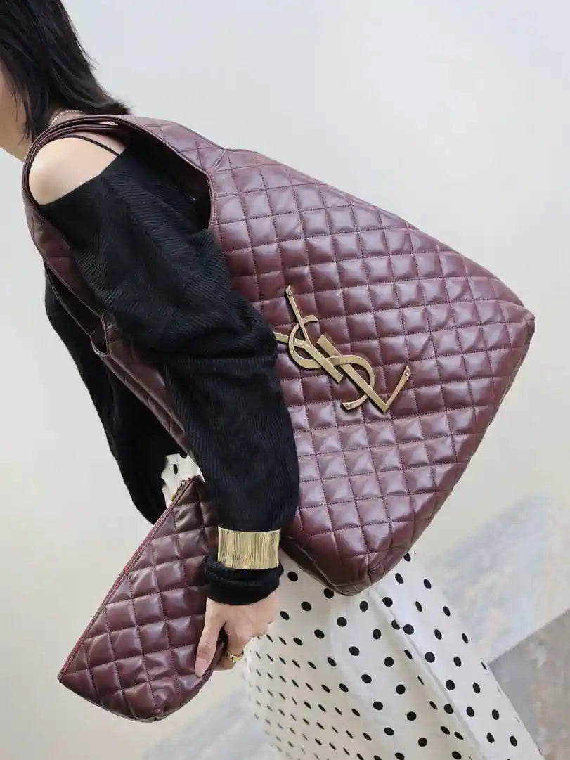 Saint Laurent YSL 698651 Icare Maxi Shopping Bag In Quilted Lambskin Wine Red