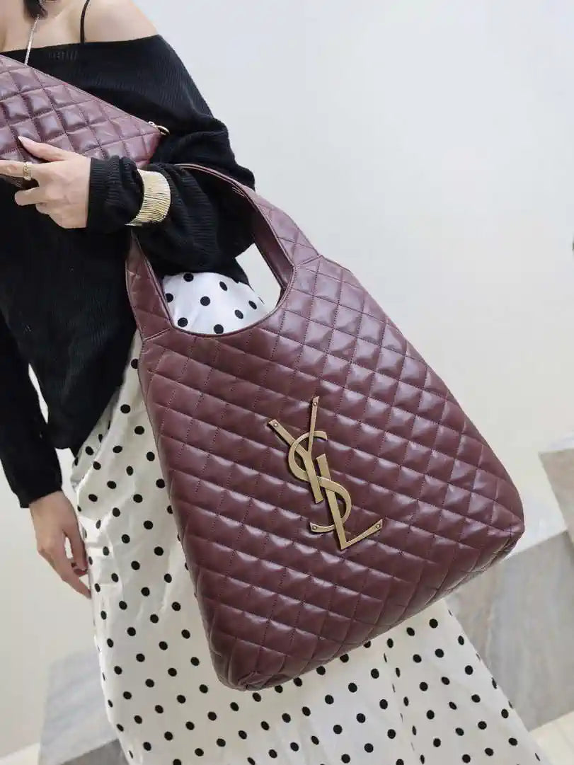 Saint Laurent YSL 698651 Icare Maxi Shopping Bag In Quilted Lambskin Wine Red
