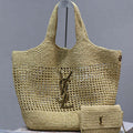 Saint Laurent YSL 772191 Icare In Raffia Maxi Shopping Bag  Apricot - Default Title - View 1