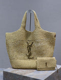 Saint Laurent YSL 772191 Icare In Raffia Maxi Shopping Bag  Apricot