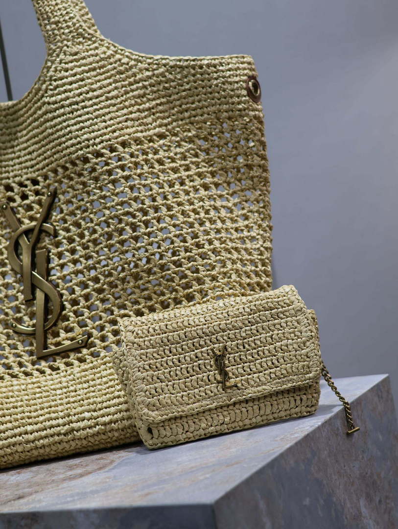 Saint Laurent YSL 772191 Icare In Raffia Maxi Shopping Bag  Apricot - Default Title - View 2
