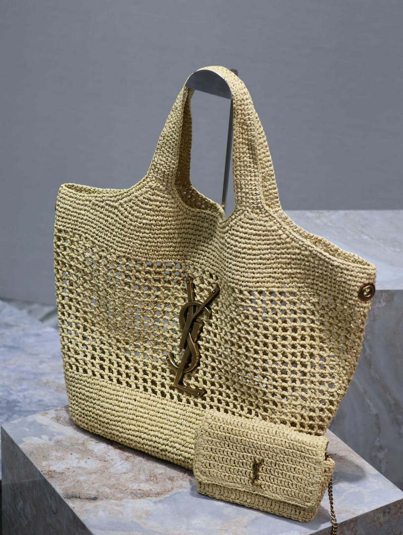 Saint Laurent YSL 772191 Icare In Raffia Maxi Shopping Bag  Apricot