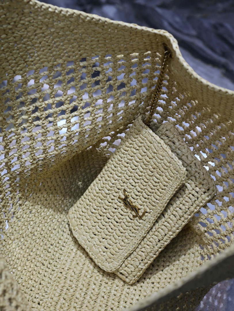 Saint Laurent YSL 772191 Icare In Raffia Maxi Shopping Bag  Apricot - Default Title - View 6