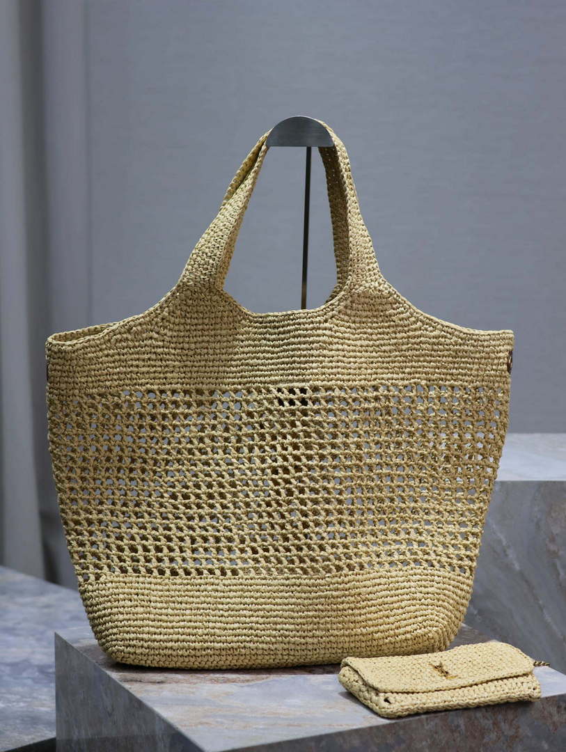 Saint Laurent YSL 772191 Icare In Raffia Maxi Shopping Bag  Apricot