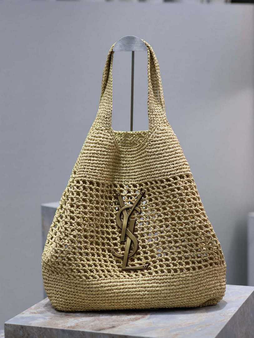 Saint Laurent YSL 772191 Icare In Raffia Maxi Shopping Bag  Apricot
