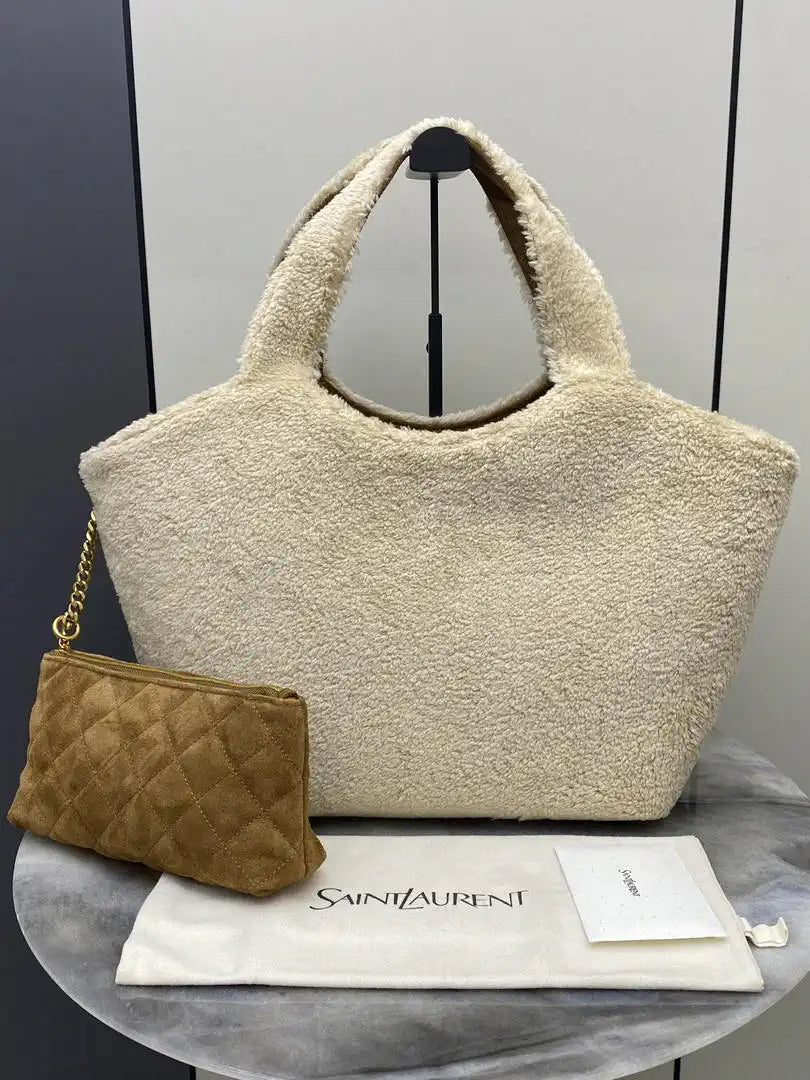 Saint Laurent YSL 858191 ICARE Medium in Lamb wool Beige